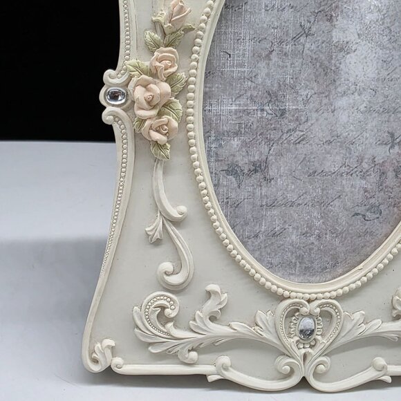 Vintage Style Resin Picture Frame With Floral Embellishments & Rhinestones 3x5" - Picture 5 of 10